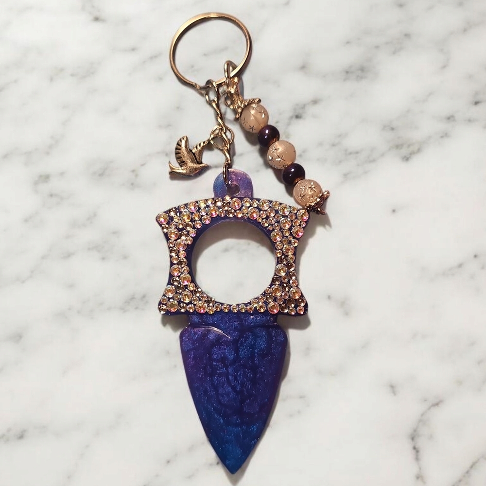 Purple Keychain with Rhinestone Accents